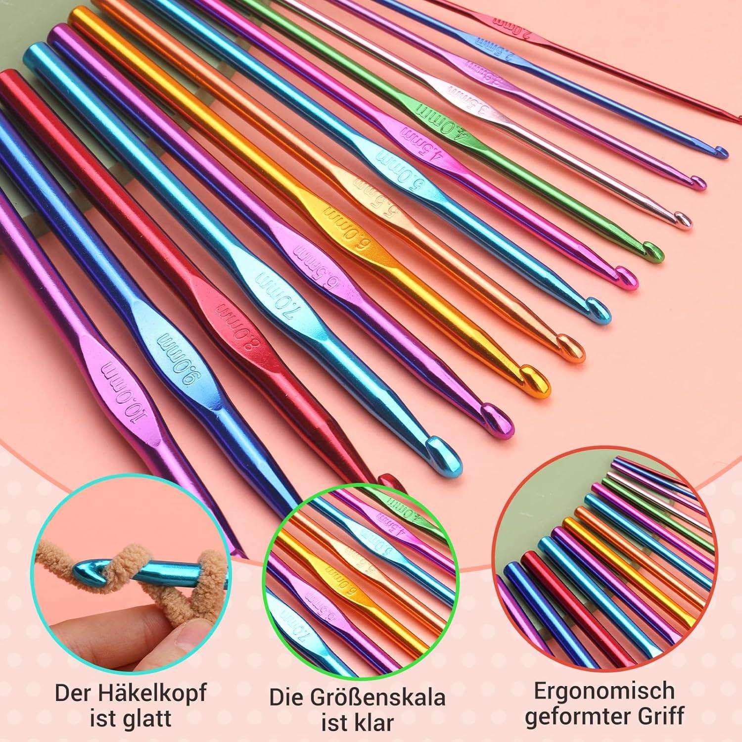 55-teiliges Häkelnadel-Set Aluminium ergonomischer Griff Aufbewahrungstasche