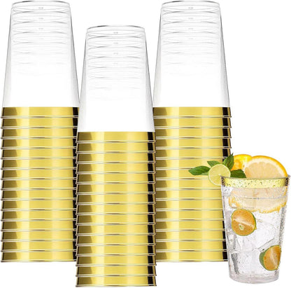 60er Set Goldrand Partybecher 10oz/300ml für Getränke Champagner