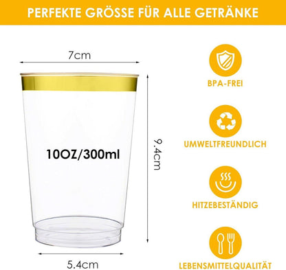 60 Stück 10oz Goldrand Partybecher wiederverwendbar 300ml