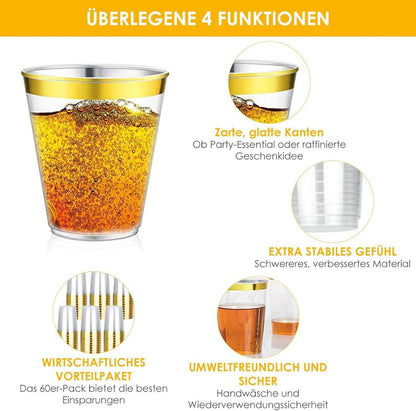 60er Set Goldrand Partybecher 10oz/300ml für Getränke Champagner