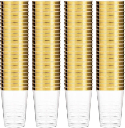 60 Stück Goldrand Partybecher Set, 300ml, Wiederverwendbar, Hochzeit, Geburtstage