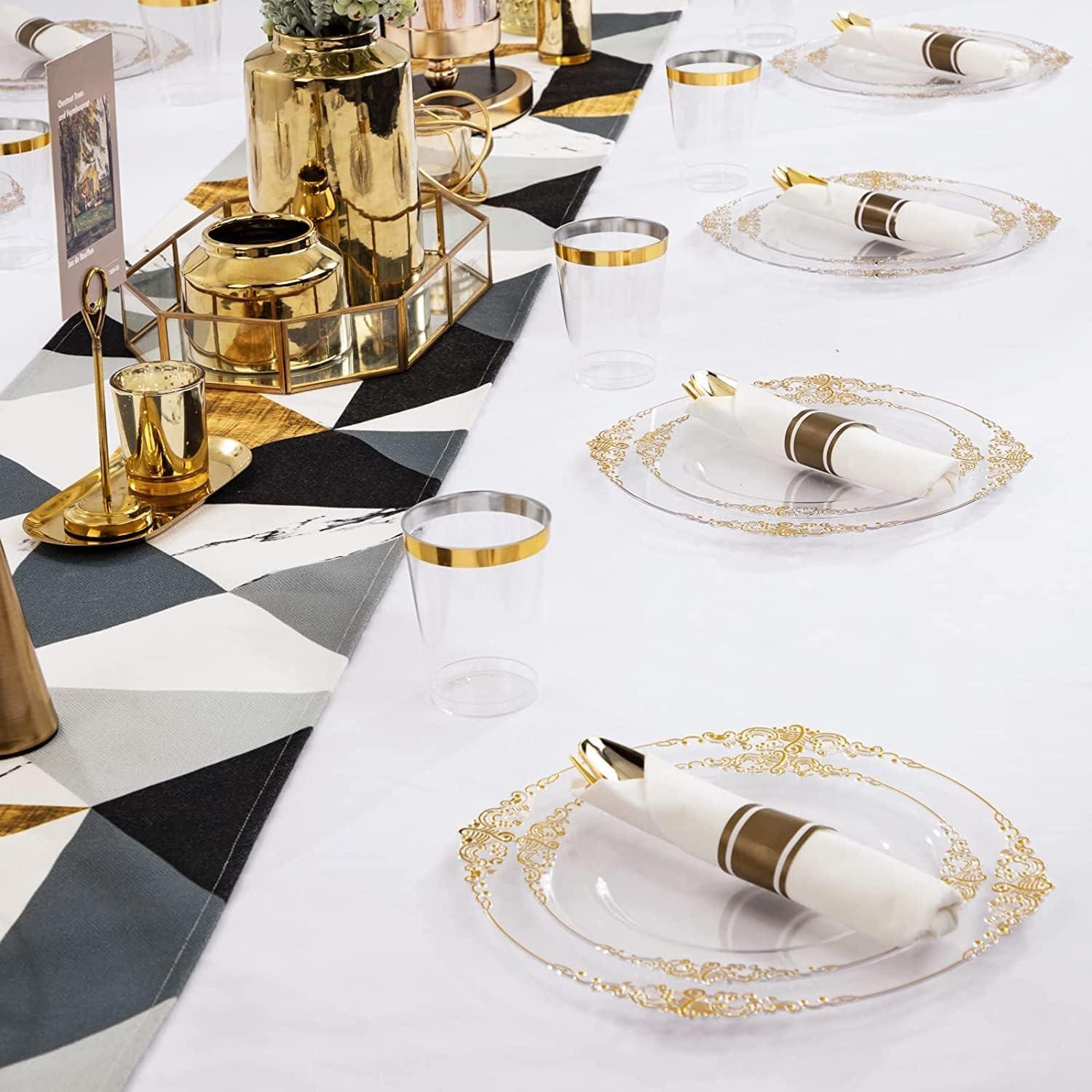 60er Set Goldrand Partybecher 10oz Wiederverwendbar Transparent Partybecher