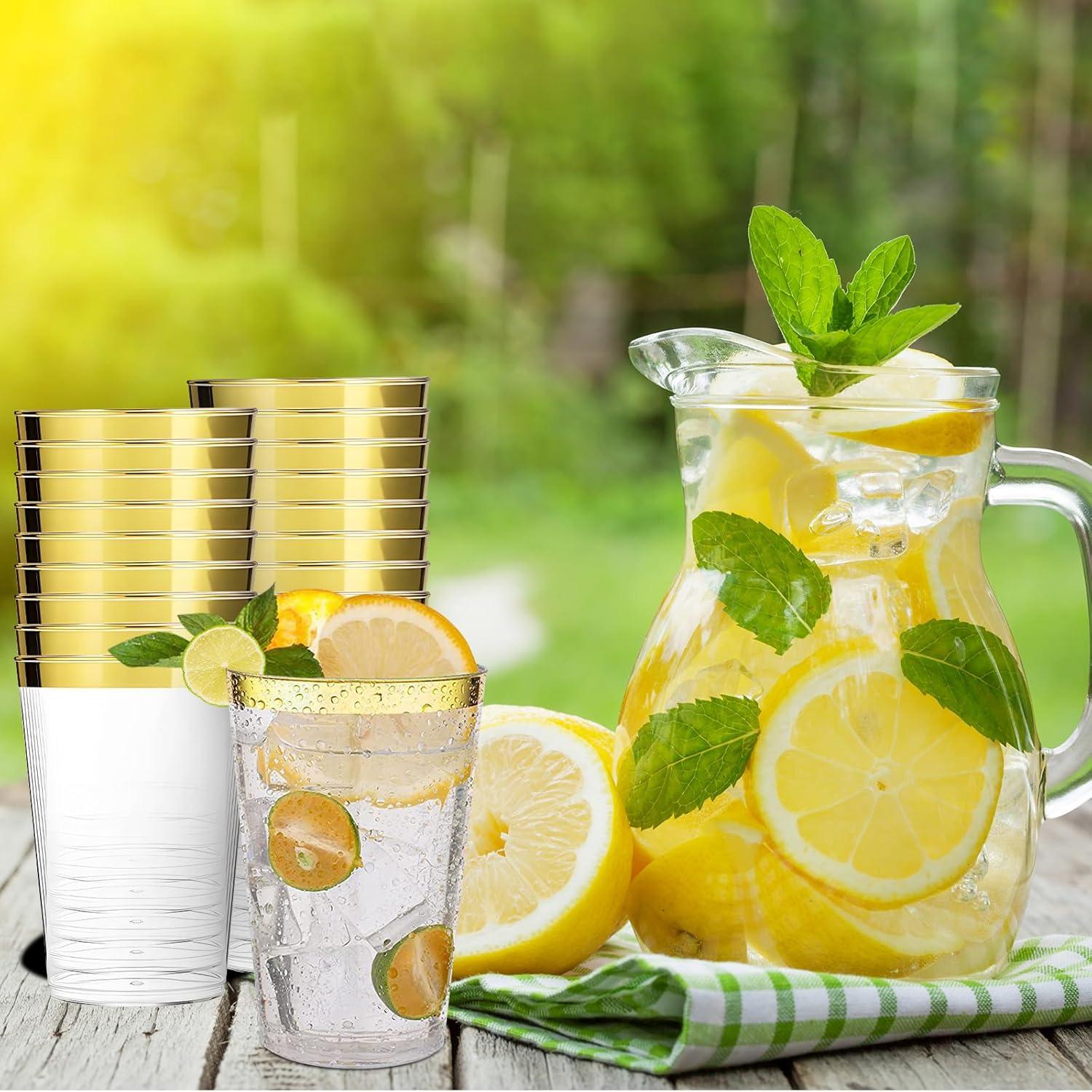 60 Stück 10oz Goldrand Partybecher, wiederverwendbare Kunststoff