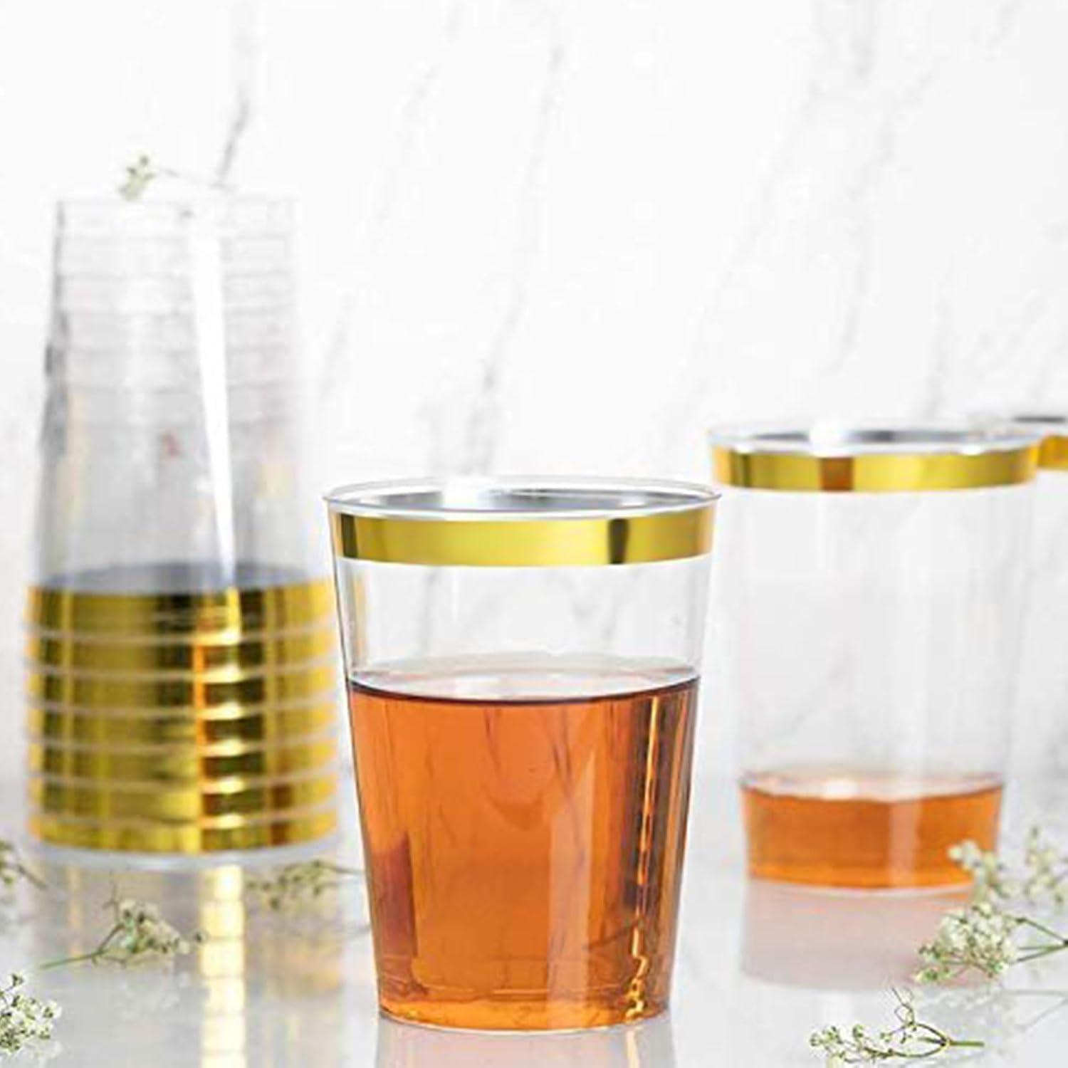 60er Set Goldrand Partybecher 10oz Wiederverwendbar Transparent Partybecher