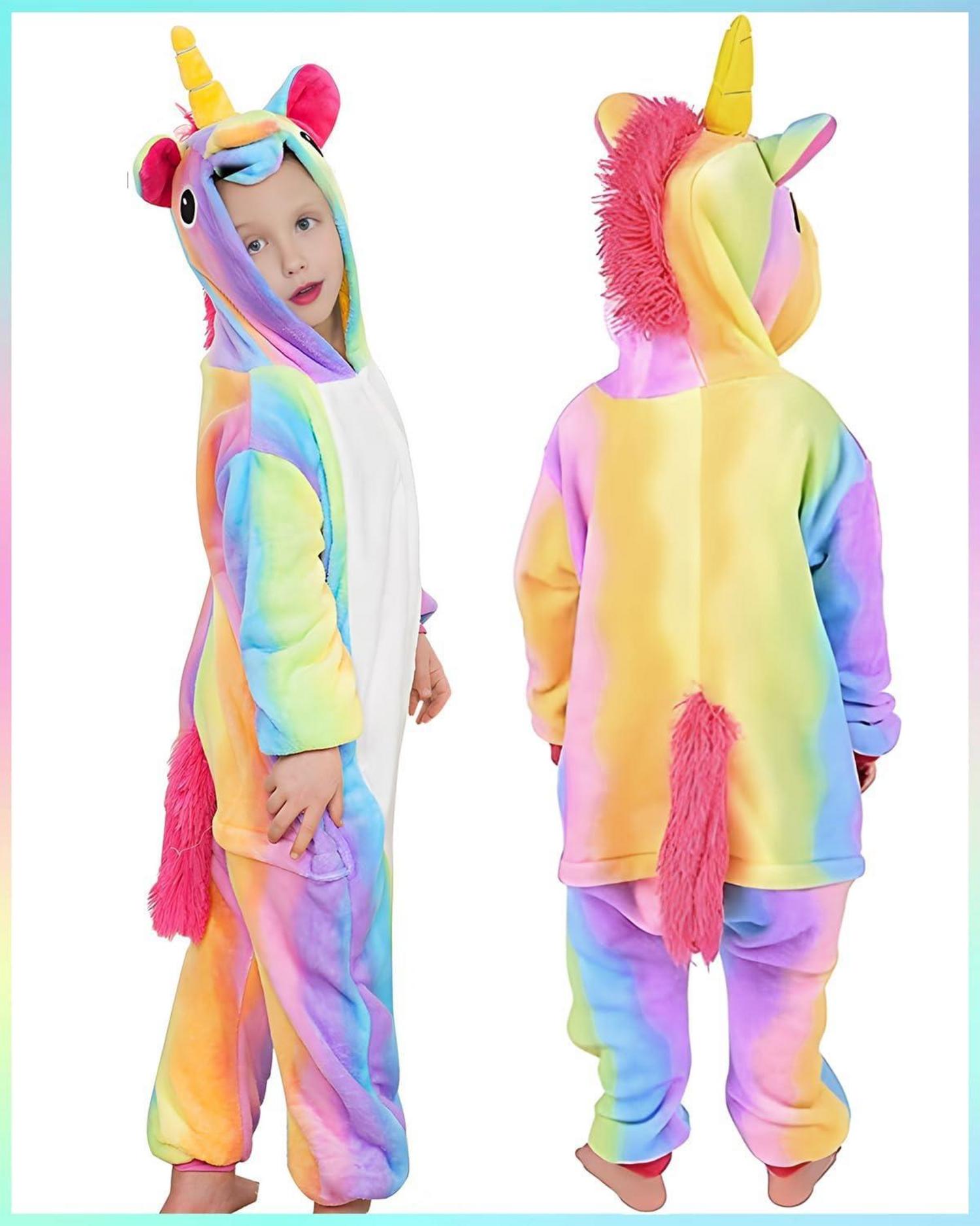 Einhorn Pyjama Mädchen Regenbogen Cosplay Kostüm Kinder Flanell Schlafanzug
