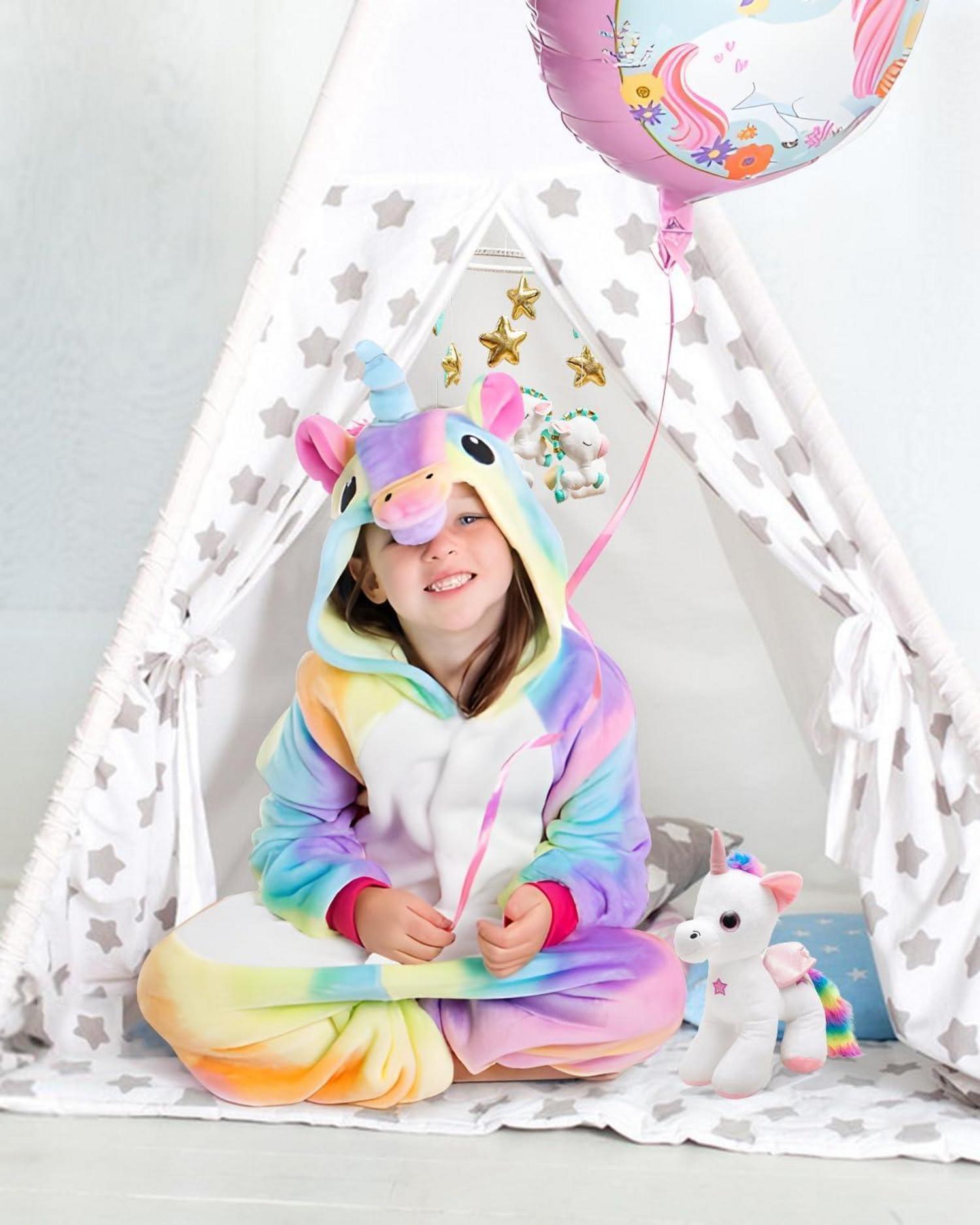 Einhorn Kostüm Mädchen Kinder Onesies Pyjama Kapuze Karneval