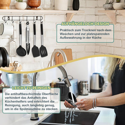 6-teiliges Silikon Küchenhelfer Set mit Edelstahlgriff - Hitzebeständiges