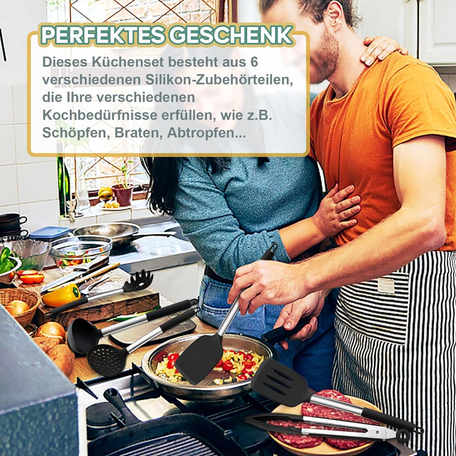 Küchenhelfer Set 6tlg Silikon Pfannenwender Edelstahl Hitzebeständig