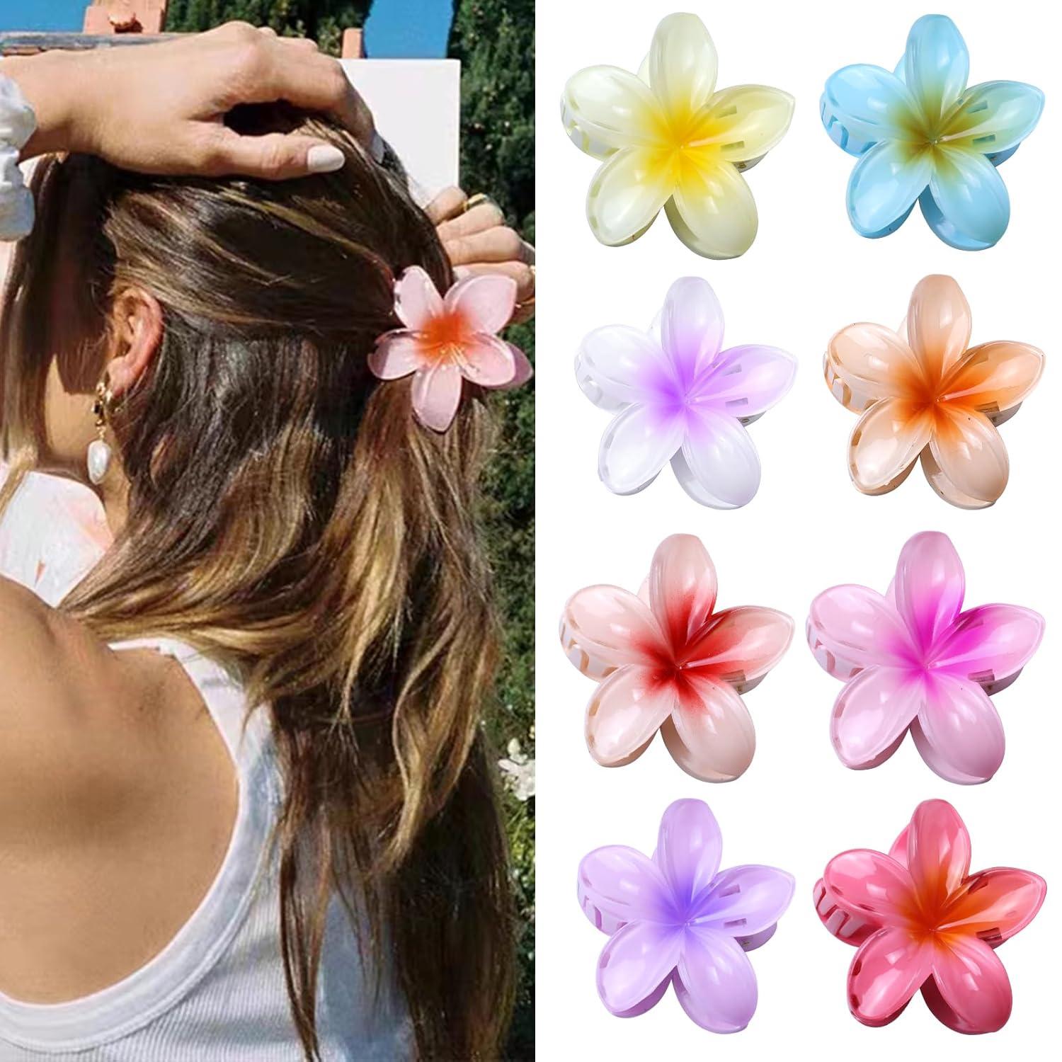 Große Blumen Haarklammer Set 8 Stück Bunt Hawaii Flower Hair Clips