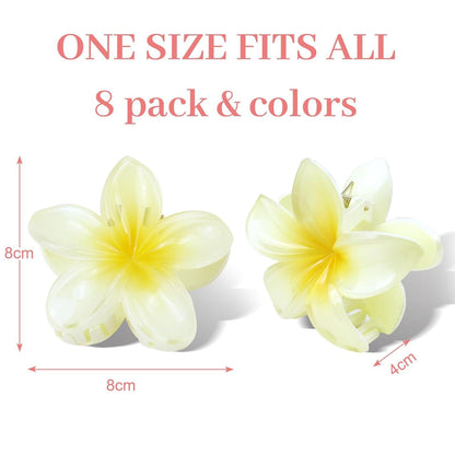 8er Set bunte Blumen Haarklammern Kunststoff, Hawaii Stil