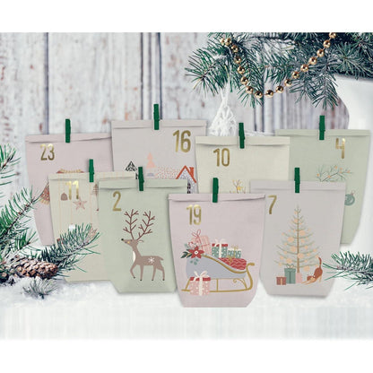 Adventskalender Kraftpapier Set - 24 Weihnachtstüten, selbst