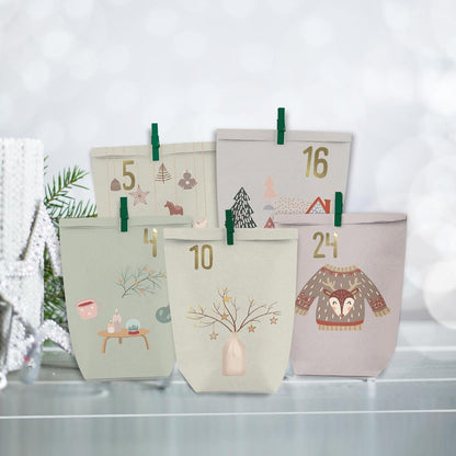 Adventskalender Kraftpapier Set - 24 Weihnachtstüten, selbst