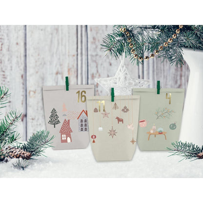 Adventskalender Kraftpapier Set - 24 Weihnachtstüten, selbst