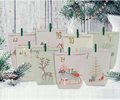 Adventskalender Kraftpapier Set - 24 Weihnachtstüten, selbst
