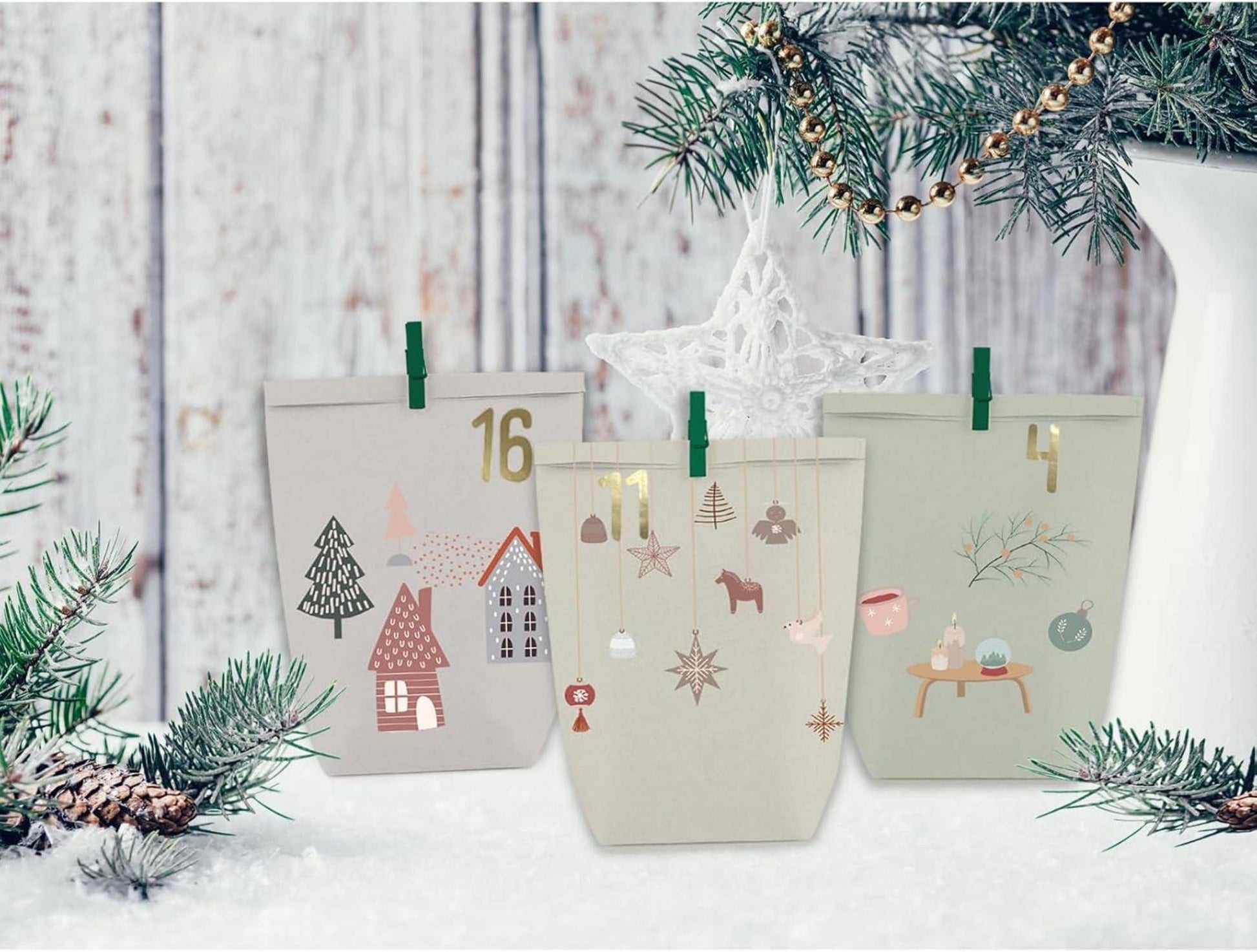 Adventskalender Papiertüten zum Selbstbefüllen 24er Kraftpapier Tüten