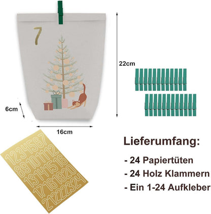 Adventskalender zum Befüllen 24 Kraftpapiertüten Weihnachtskalender