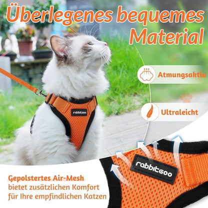 Katzengeschirr mit Leine, ausbruchsicher, orange, Größe M