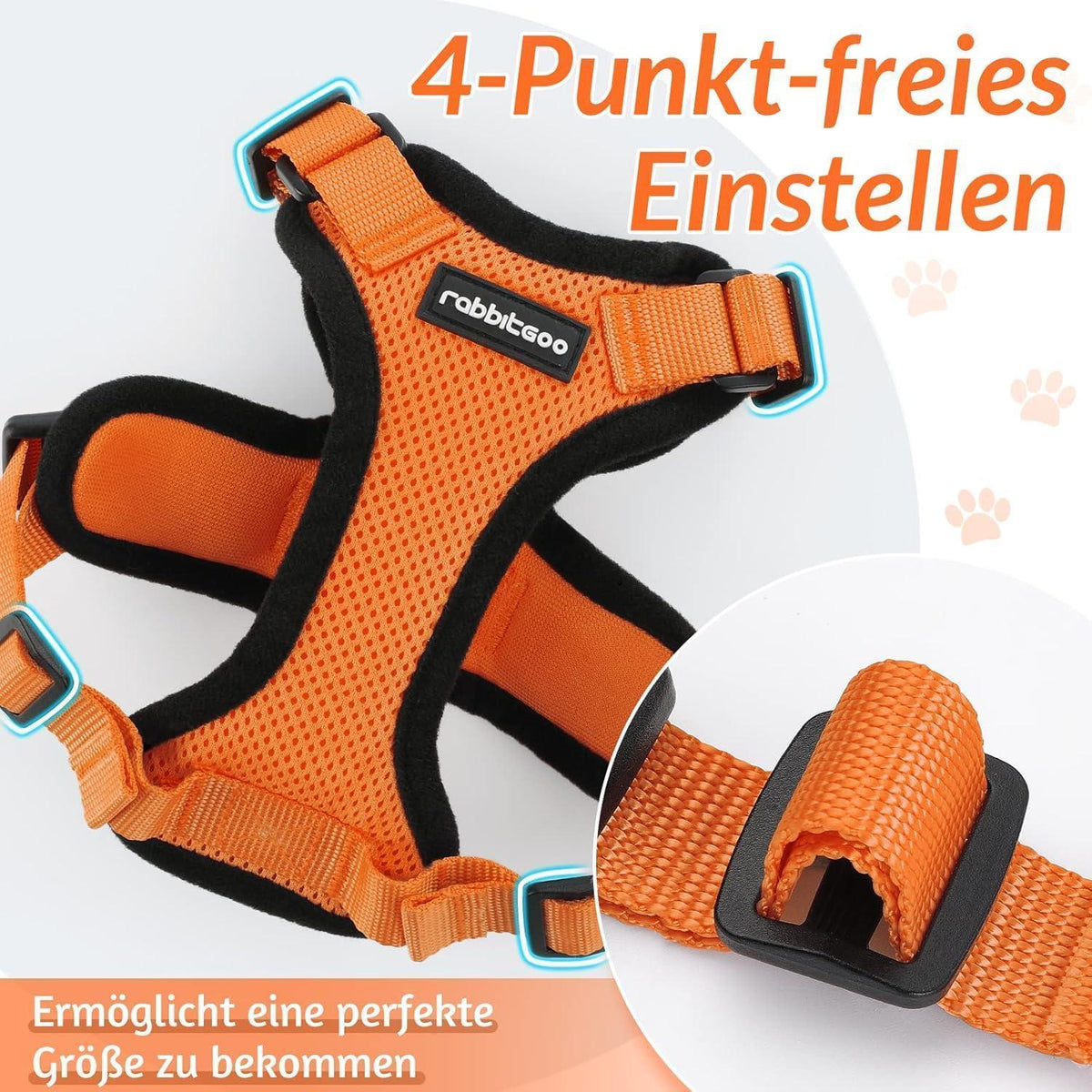 Katzengeschirr mit Leine, ausbruchsicher, orange, Größe M