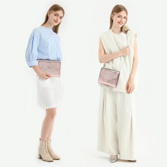 Damen Glitzer Clutch Abendtasche mit Kette Umschlag Rosa