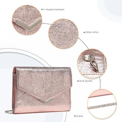 Miss Lulu Damen Clutch Abendtasche Kette Glitzer Umschlag Hochzeit Rosa