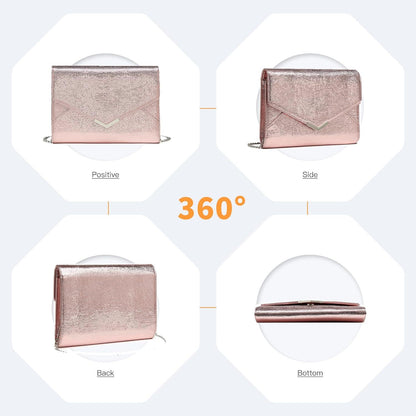 Damen Clutch Abendtasche Glitzer Umschlag Kette Hochzeit Rosa Glamour Handtasche