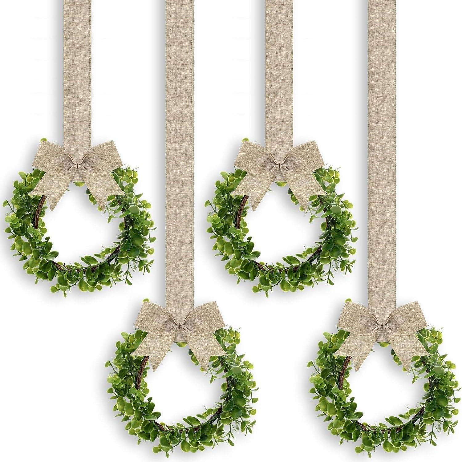Künstlicher Weihnachtskranz 4er Set 22CM Grüne Blätter Sackleinen