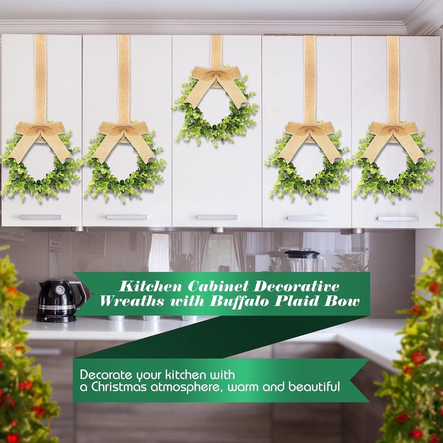 Künstlicher Weihnachtskranz 4er Set 22CM Grüne Blätter Sackleinen