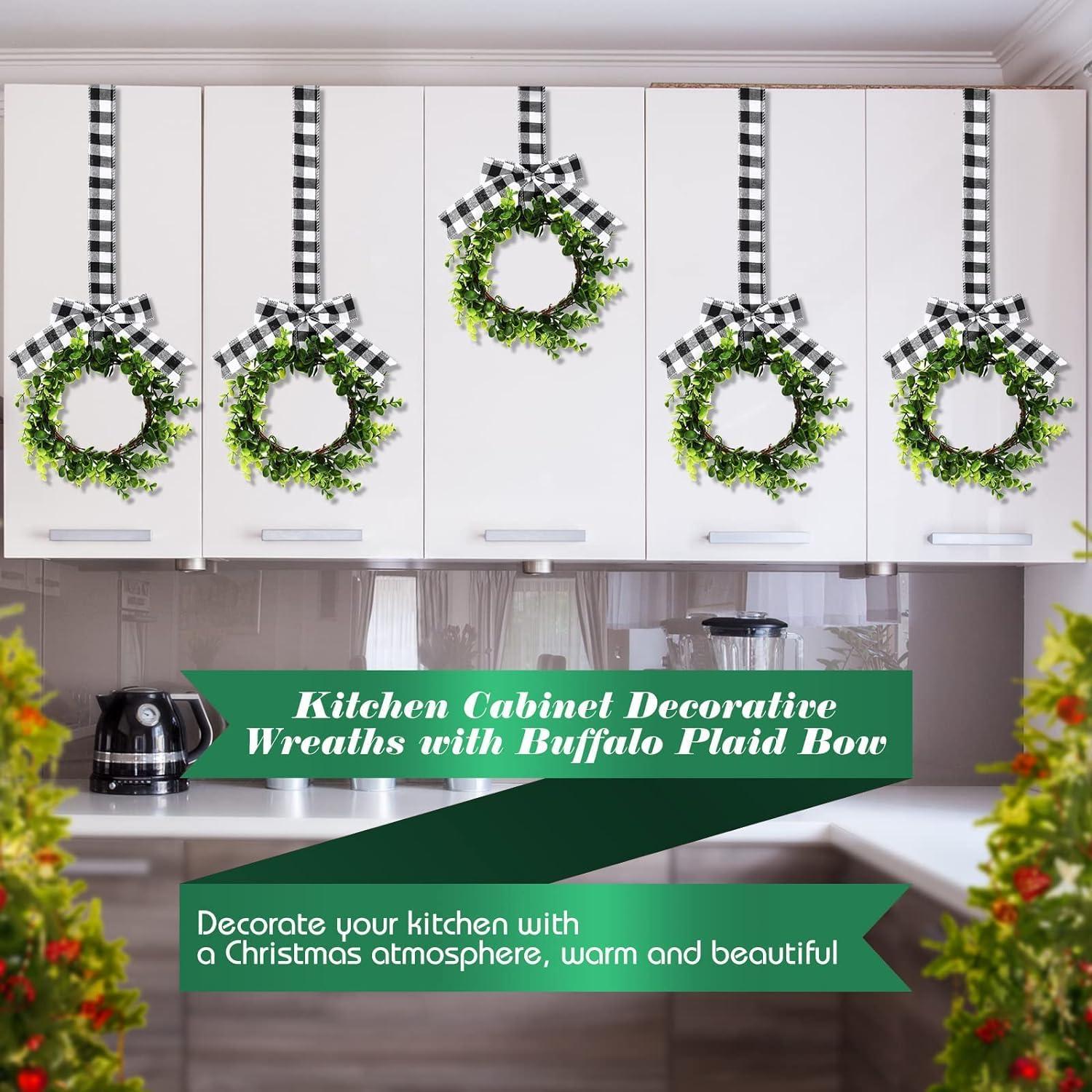 Weihnachtlicher Kranz 4er Set 22CM Grüne Blätter Band