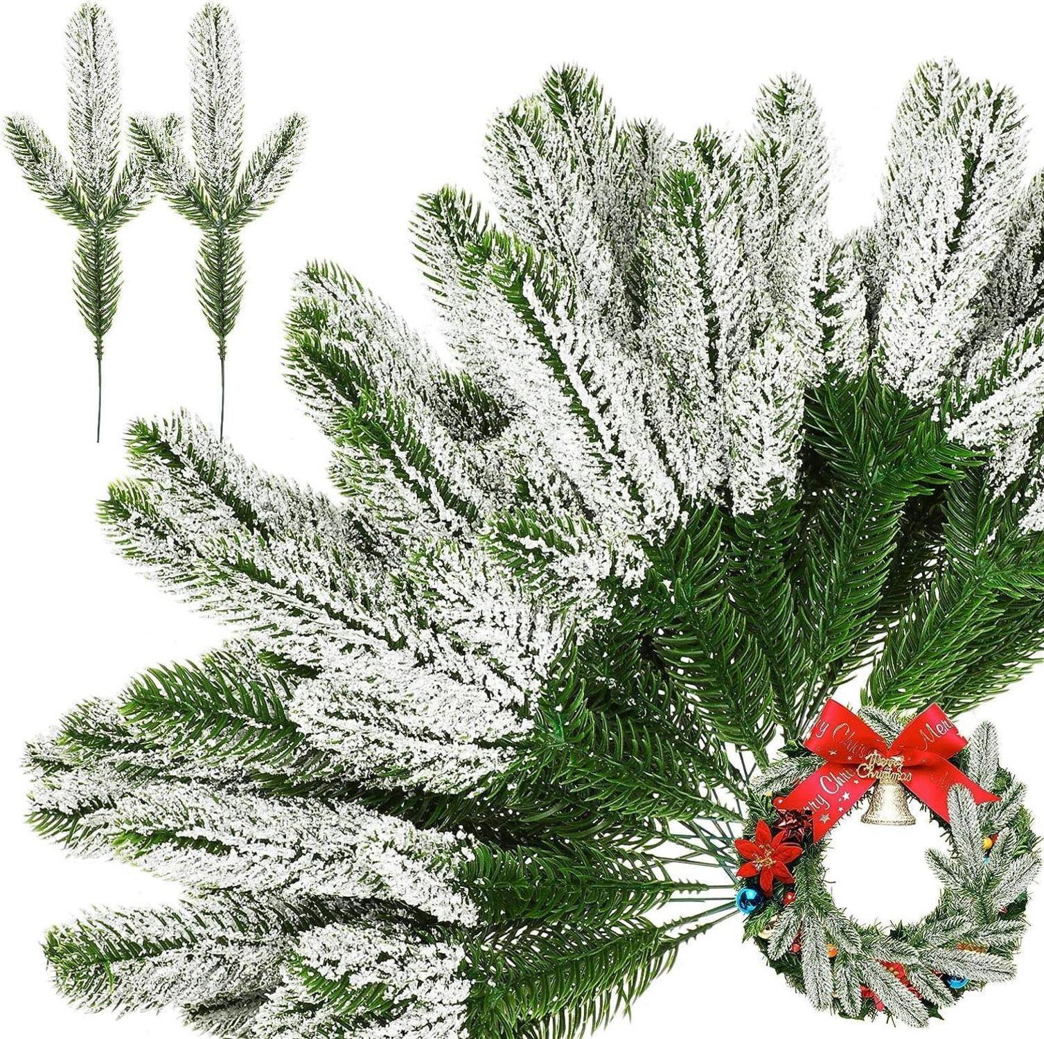 Weihnachts Kiefernnadeln Deko Tannenzweige Kunstschnee 60 Stück 24CM