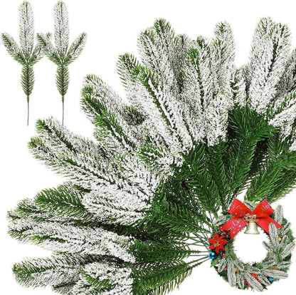 Weihnachts Kiefernnadeln Deko Tannenzweige Kunstschnee 60 Stück 24CM