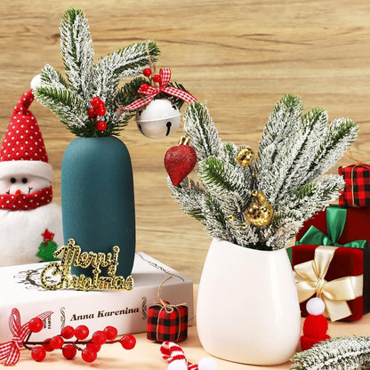 Künstliche Weihnachts Kiefernnadelzweige mit Kunstschnee 24CM 60 Stück