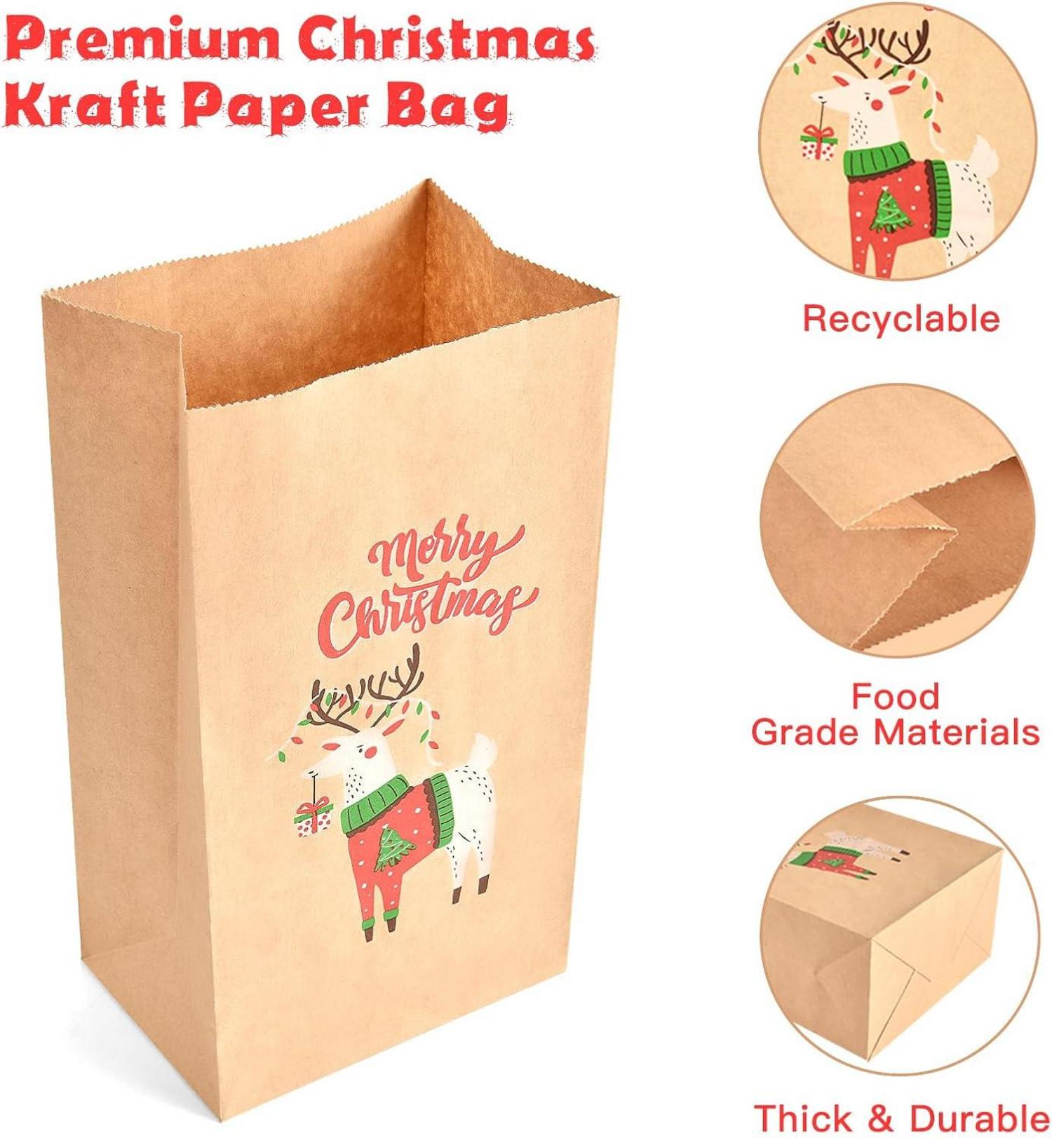 Geschenktüten Weihnachten Kraftpapier 24Stück mit Aufkleber