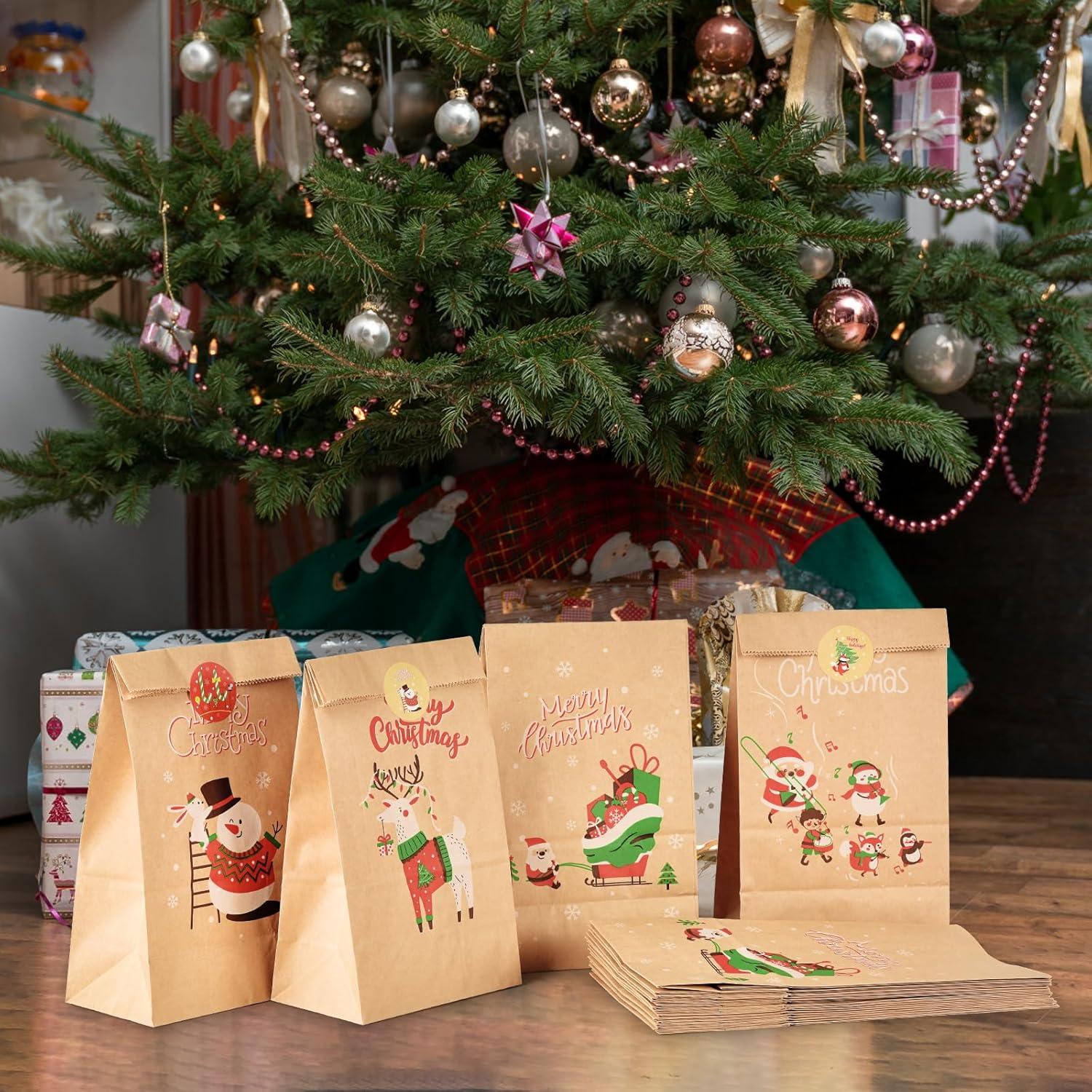 Weihnachten Geschenktüten Adventskalender 24 Klein Braun Papier Xmas
