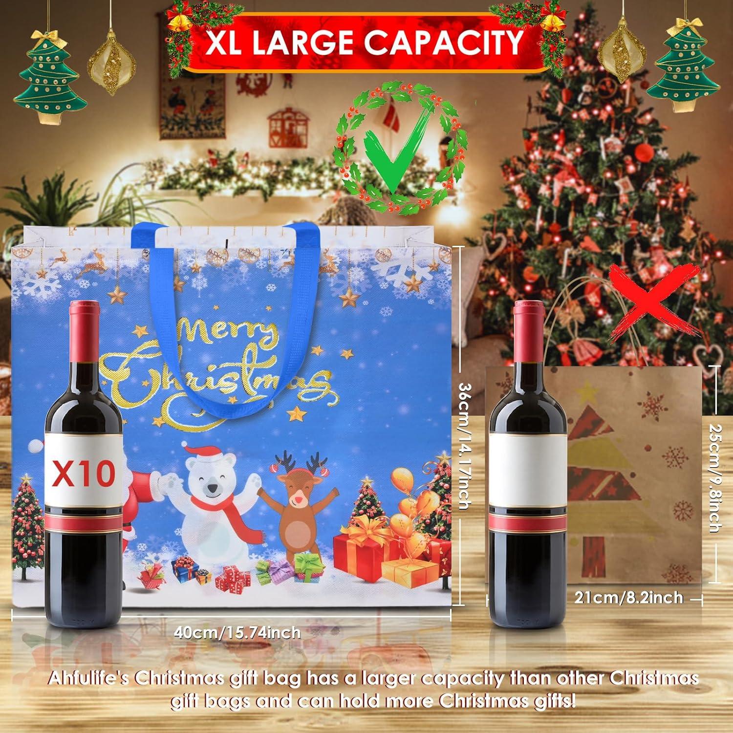 18 Stück Große Weihnachtstüten aus Stoff mit Griffen 40x36cm