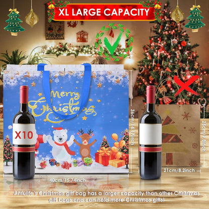 18 Stück Große Weihnachtstüten aus Stoff mit Griffen 40x36cm