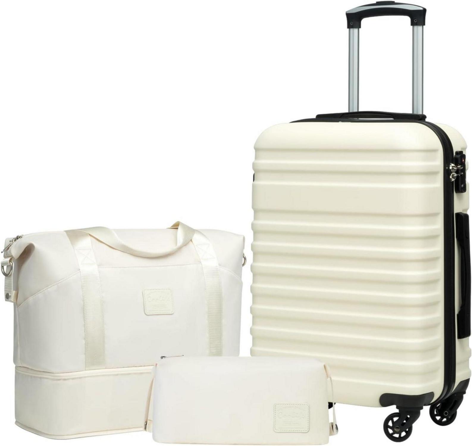 ABS Hartschalen Trolley Koffer 4 Rollen TSA-Schloss Weiß 3tlg