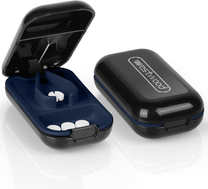 Tablettenteiler mit Aufbewahrungsfach und scharfen Klingen