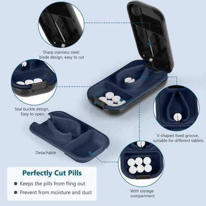 Tablettenteiler mit Aufbewahrungsfach und scharfen Klingen