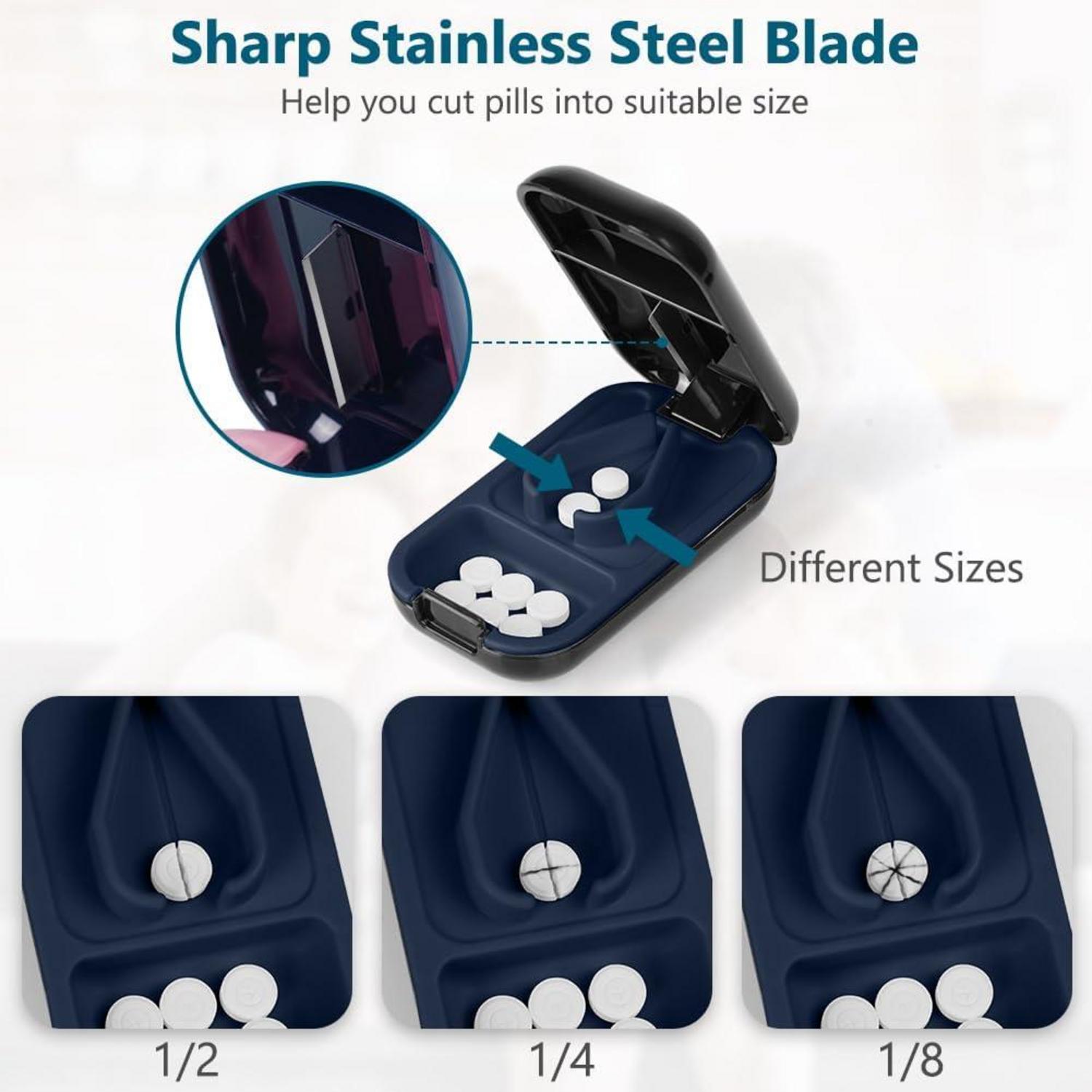 Tablettenteiler für kleine und große Tabletten mit Aufbewahrungsfach in Schwarz