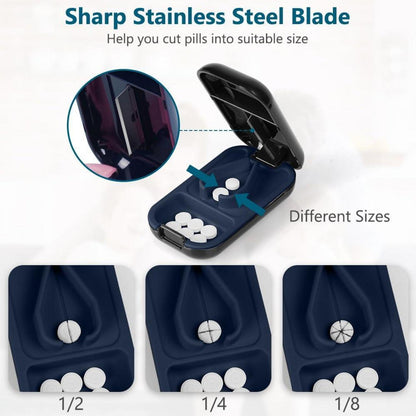 Tablettenteiler für kleine und große Tabletten mit Aufbewahrungsfach in Schwarz