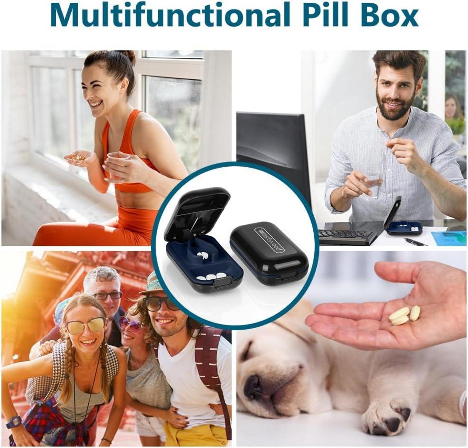 Pillenschneider für Tabletten mit Aufbewahrungsfach, Schwarz