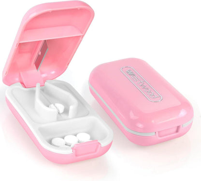 Tablettenteiler mit Aufbewahrungsfach und scharfen Klingen