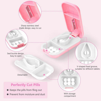 Tablettenteiler mit Aufbewahrungsfach und scharfen Klingen