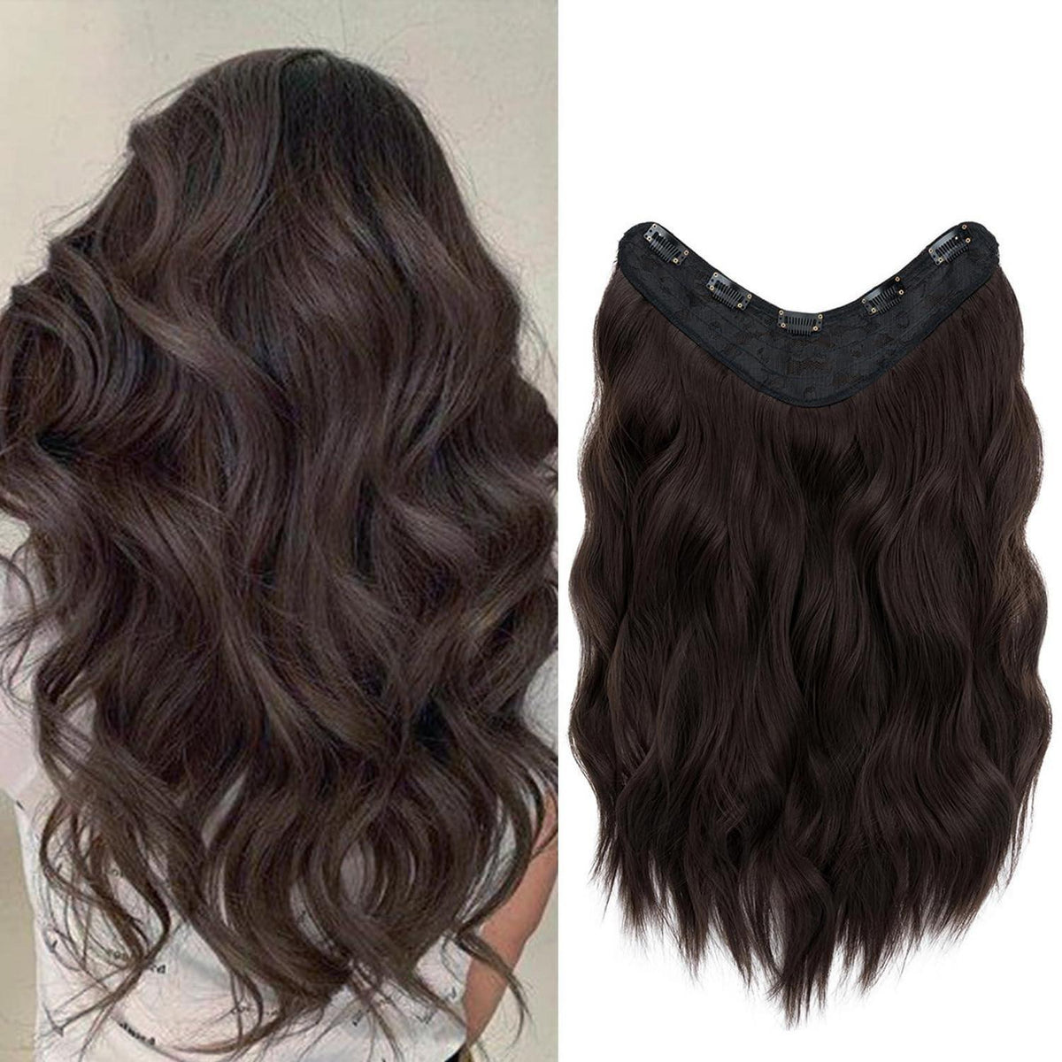 Gewellte Haarverlängerung Dunkelbraun, 45 cm Clip-In