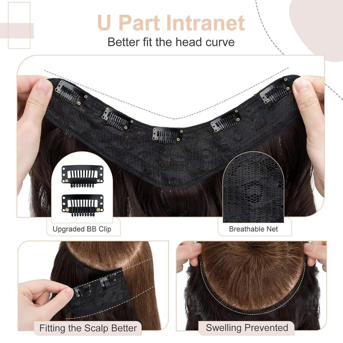 Gewellte Haarverlängerung Dunkelbraun, 45 cm Clip-In
