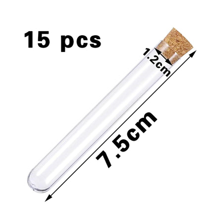 15 Stück Kunststoff Reagenzgläser mit Korken 12mm x 75mm
