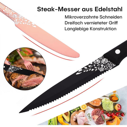 36-teiliges Besteckset Roségold für 6 Personen mit Steakmessern