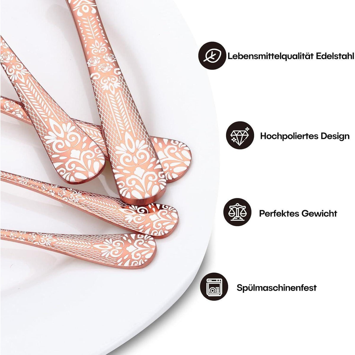36-teiliges Besteckset Roségold für 6 Personen mit Steakmessern