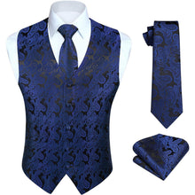Herren Weste Krawatte Einstecktuch Set Jacquard Marineblau