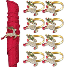 8er Set Weihnachts Serviettenringe Gold mit Hirsch und Strass